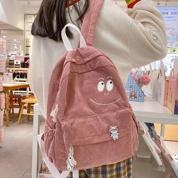

backpack corduroy fashion women school pure color kawaii teenger girl bags female mochila bagpack pack