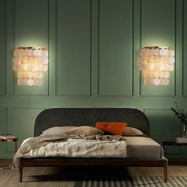 

wall lamps natural shell led bedside light e27 gold metal bedroom living room decor fixtures for el restaurant bar cafe
