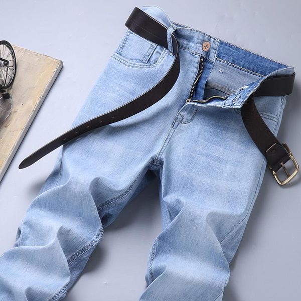 

spring and summer men's thin light blue jeans fashion casual stretch slim-fit cotton denim pants male brand trousers