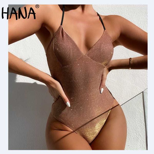 

star bright silk glitter one - piece swimsuit beach party reveling women's swimwear v-neck high waist bikini one-piece suits