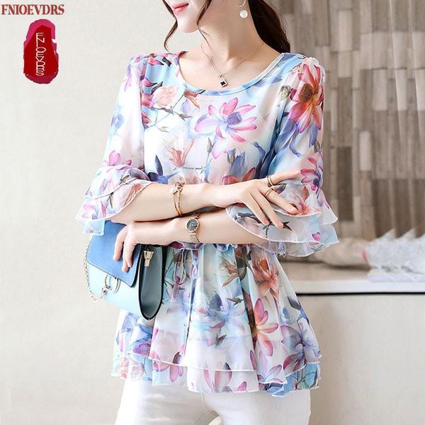 

women's blouses & shirts 2021 spring women peplum blusas fashion chiffon slim waist bow tie cute ruffled floral prairie chic shirt, White