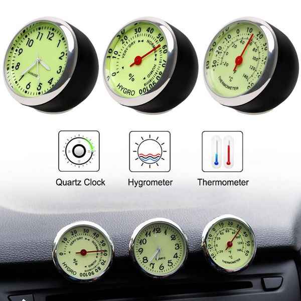 

interior decorations car clock thermometer hygrometer luminous mechanics mini car-styling quartz watch automobile decor ornaments decoration