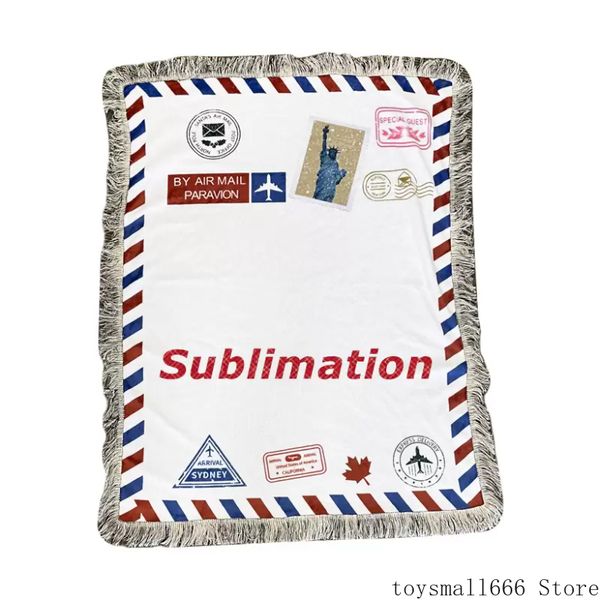 

stock sublimation envelope blanket with tassel white blank 1.25*1.5m soogan carpet square blankets theramal transfer printing
