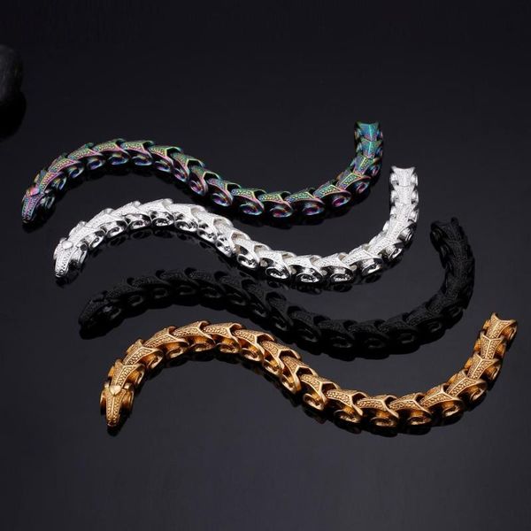 

link, chain jewels punk stainless steel dragon grain wrap bracelets for men biker linking bracelet & bangle 4 colors armband jewelry, Black