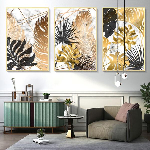 

paintings nordic plants golden leaf canvas painting botanical posters and print abstract wall art pictures for living room modern decor