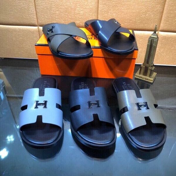 

slipper the latest fashion trend men's color leather h slippers are made of imported sheepskin and cow leatherzly utfd, Black