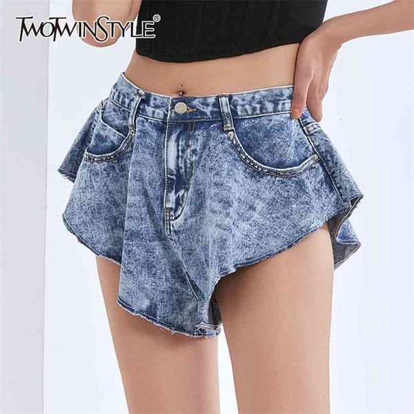 

denim shorts female high waist vintage pockets loose skirts designer clothes fashion style 210521, White;black