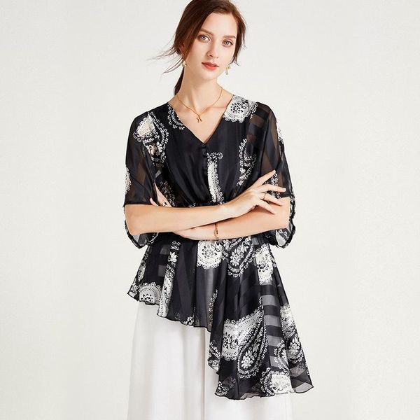 

women's blouses & shirts v-neck chiffon shirt short sleeve 2021 summer plus size fashion bat irregular slim bl210018, White