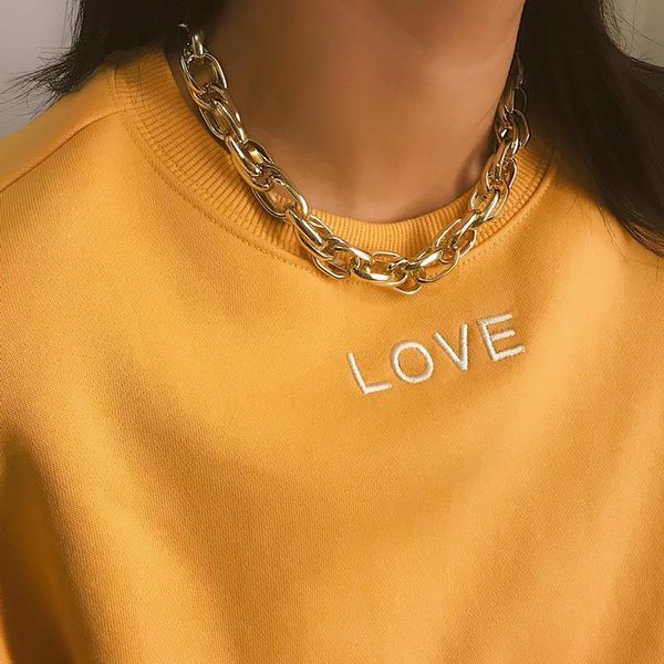 

chokers punk chain choker necklace collar statement hip hop big chunky aluminum gold color thick women jewelry, Golden;silver