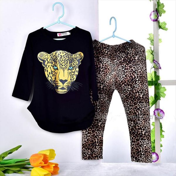 

spring autumn girls clothing sets christmas baby kids clothes children full sleeve t shirt leopard leggings 2pcs, White