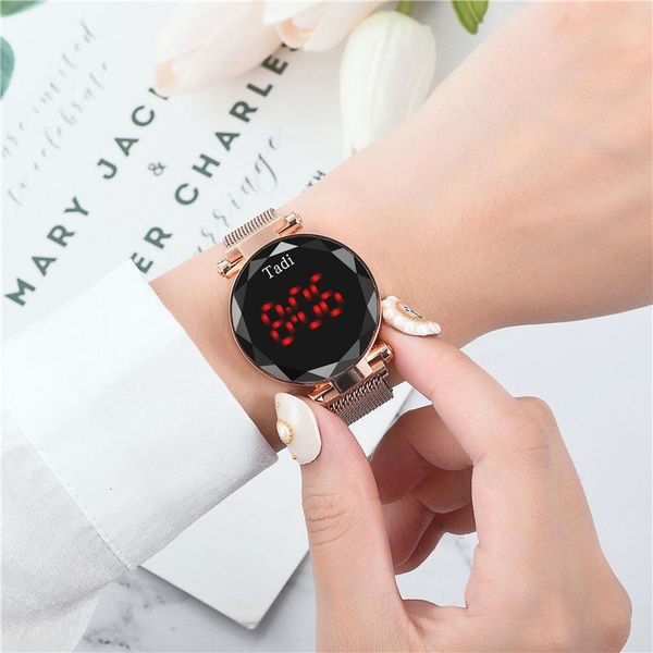 

wristwatches fashion net with women's electronic watch bulk items wholesale 2021 touch screen led iron-absorbing stone simple set, Slivery;brown