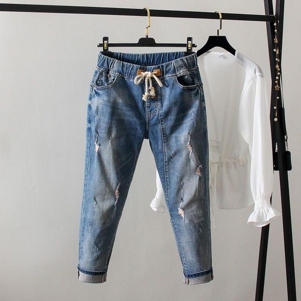 

women's jeans vintage boyfriend for women clothes casual stretch plus size mom mujer loose streetwear high waist denim pants q4106, Blue