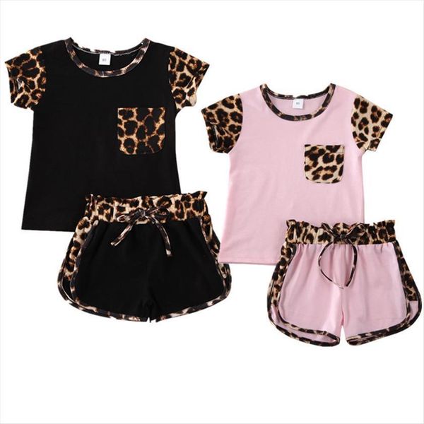 

us stock 1 6 years 2pcs summer toddler kids baby girl clothes set print leopard short sleeve pants outfits, White