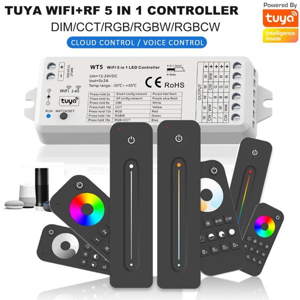 

controllers 12v 24v tuya wifi+2.4g rf touch remote led 5 in1 dimmer rgb cct rgbw rgbcct controller strip control for alexa google home