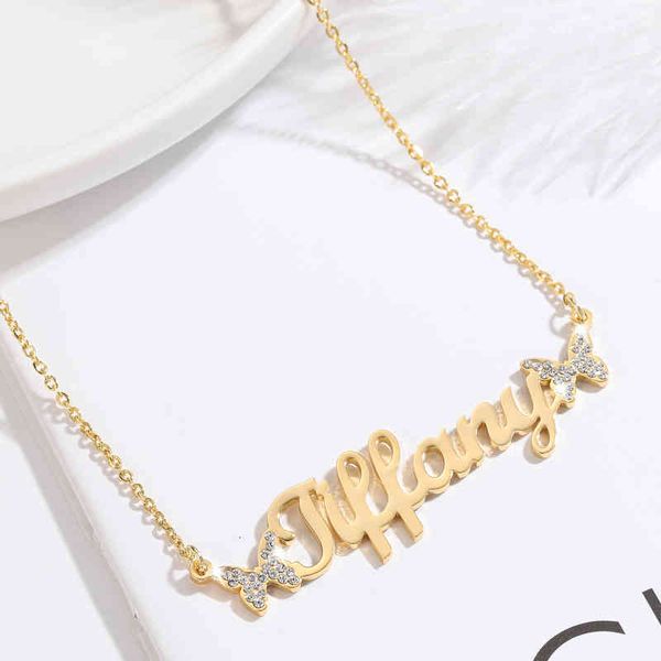 

name custom personalized for women gold stainless steel chain necklaces iced out butterfly gifts, Silver