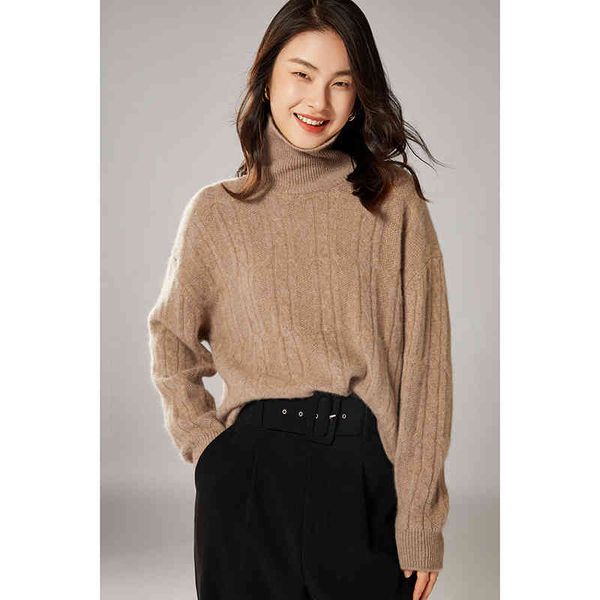 

100% wool, women's high neck, loose sweater, large, autumn and winter, White;black