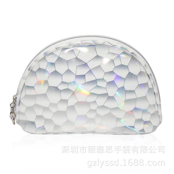 

rlLB creative semicircle rhombic storage bags pvc cosmetic shell type cosmetic travel wash storage bag