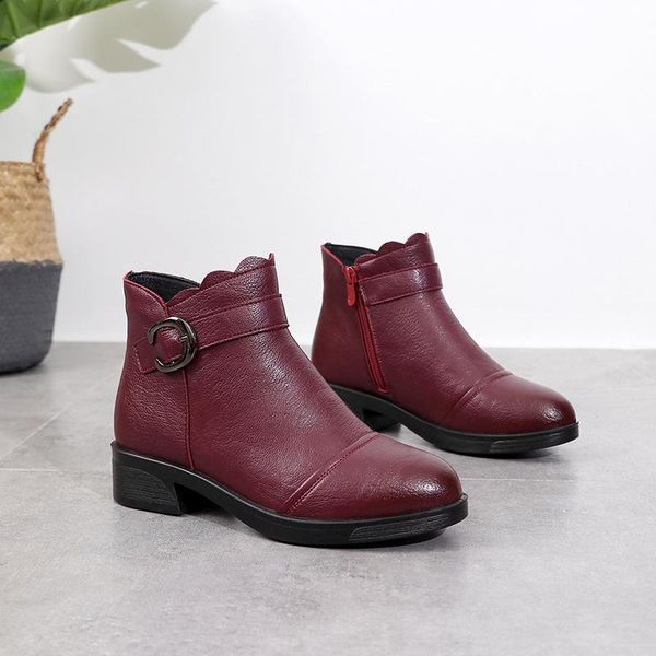 

boots fashion soft leather women ankle high heels zipper shoes warm fur winter for plus size 2021, Black