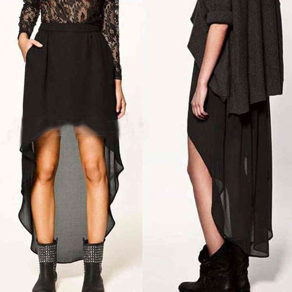 

Skirts suits Summer Elegant Solid color Lady High Waist Casual loose fashion Skirt J2RV, Black
