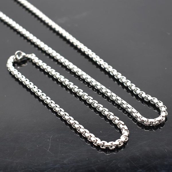 

earrings & necklace amumiu 2 piece 40-70cm + 16-26cm 4mm stainless steel bracelet chain men women jewelry sets wholesale hztz119, Silver