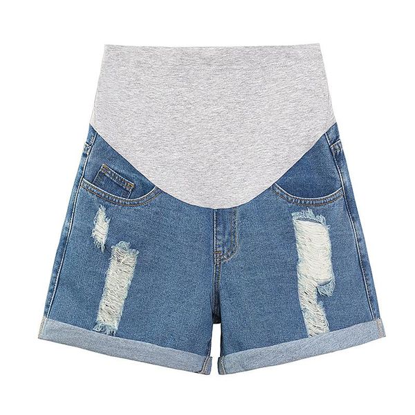 

summer women hole solid maternity shorts for pregnant pregnancy short high waist denim clothes bottoms, White
