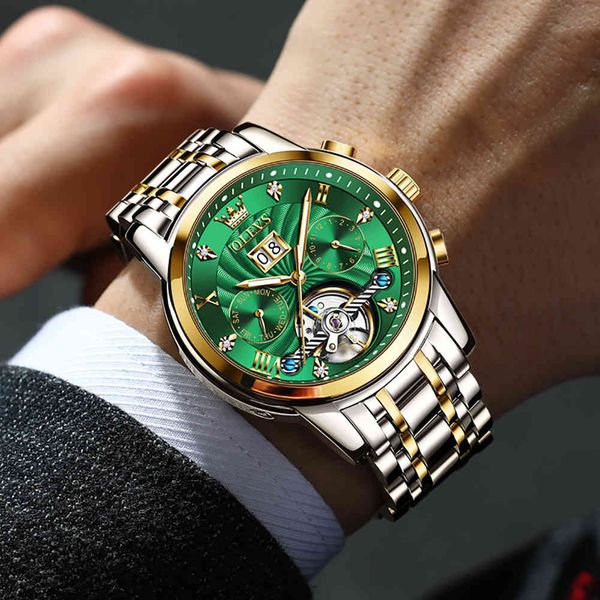 

automatic gentlemen watches fire luxury men green mechanical waterproof reloj hombre 9910, Slivery;brown
