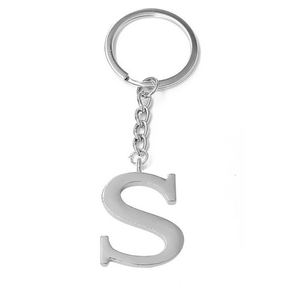 

keychains 3d metal rhodium plated english alphabet a-z charm diy keychain capital letter s pendant long chain key ring, Silver