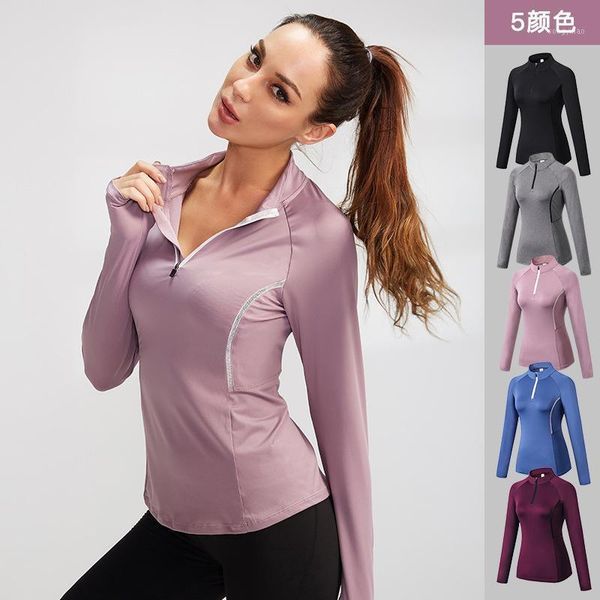

autumn/winter women's sports long-sleeved fitness running wear high-stretch tights quick-drying stand-up collar suit tracksuits, Gray