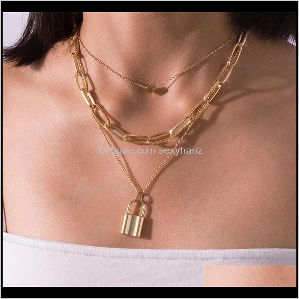 Chokers Halsketten Anhänger Drop Lieferung 2021 8 Jahreszeiten Mode Einfache Kleine Pfirsich Herz Schloss Halskette Gold Farbe Liebe Element Kette Multi