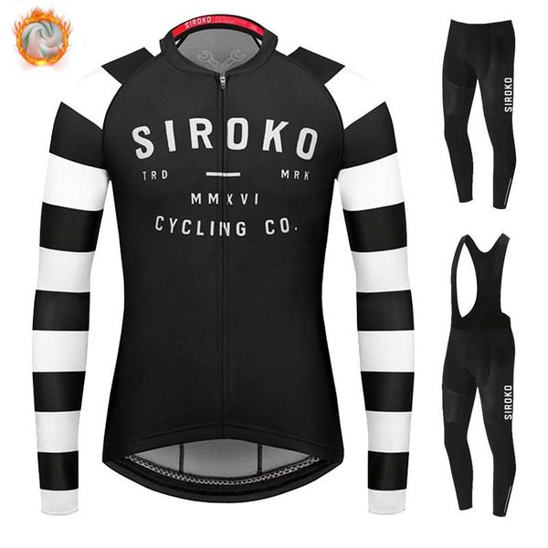 

racing sets 2021 siroko cycling jersey set winter thermal fleece men's sport clothing mtb bicycle jerseys bike uniform ropa hombre, Black;blue