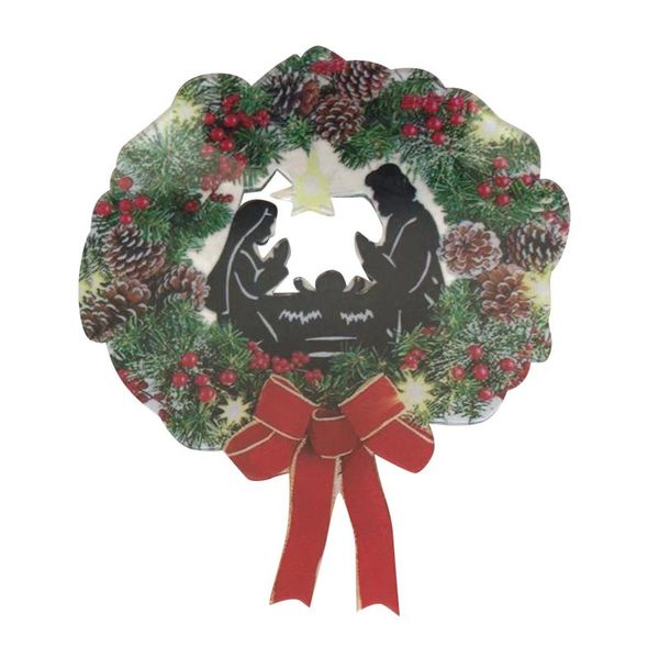 

decorative flowers & wreaths acrylic christmas scene wreath glittering mary jesus front door outdoor indoor wall window hanging noel