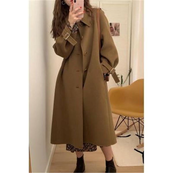 

women's wool & blends women casual fancy woolen coats long french warm female winter classic single-breasted loose 71f6, Black