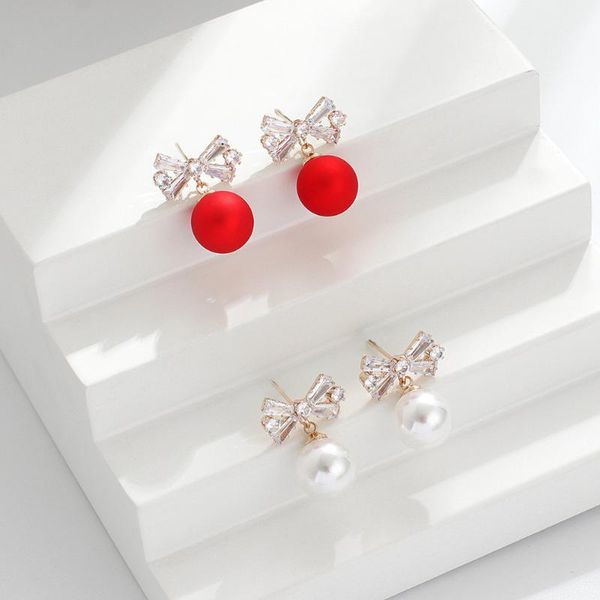 

dangle & chandelier personality simple bow crystal earrings fashion women inlay zircon pearl elegant cocktail party jewelry, Silver