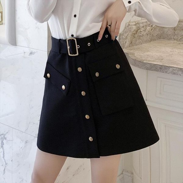 

plain black skirts womens shorts double breasted high waisted solid ol outfit summer spring clothes 205010, White;black