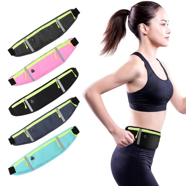 

outdoor running fitness belt bag men women waterproof waist camping cycling waistpack with earphone jack reflective strip bags