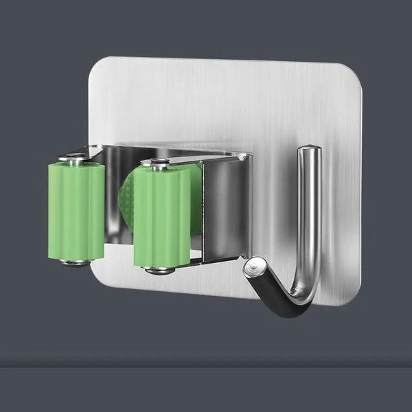 

wall mounted broom holder stainless steel mop brush mops storage hanger with hook multifunctional kitchen bathroom organizer hooks & rails