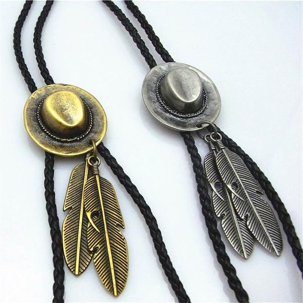 

bow ties retro shirt chain cowboy hat double feathers poirot collar leather necklace long tie pendant, Black;gray