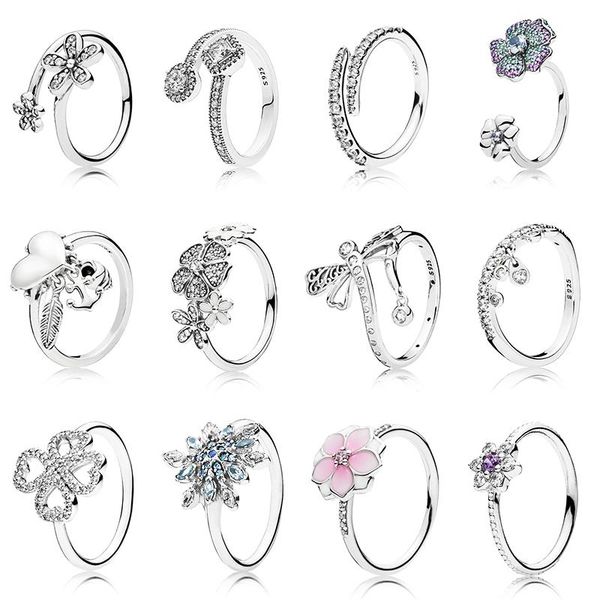 

kakany four-leaf clover flower and heart-shaped high-end zircon ring original 1:1 925 silver female engagement cluster rings, Golden;silver