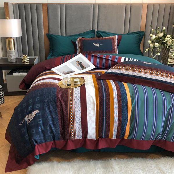 

bedding sets modern luxury american set long staple cotton satin digital printed duvet cover bed sheet pillowcase king  4 pcs