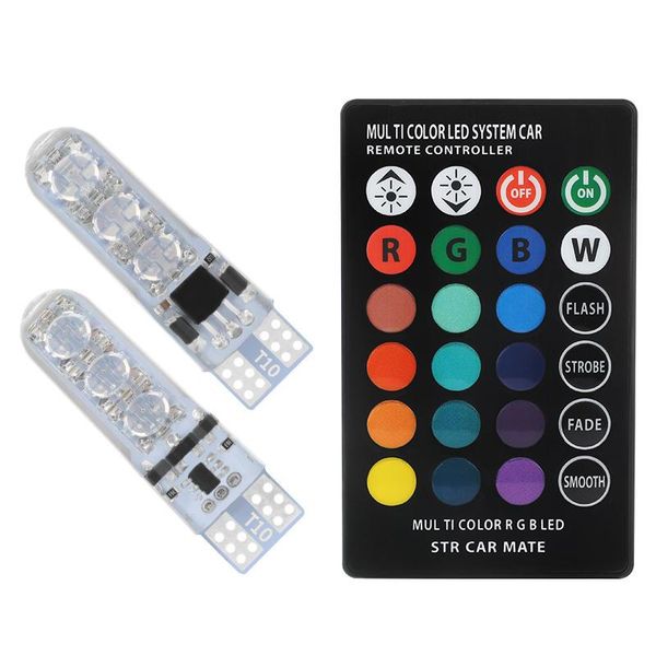 

pcs t10 w5w rgb led bulb -6smd cob canbus car with remote controller flash/strobe reading wedge light clearance lights emergency