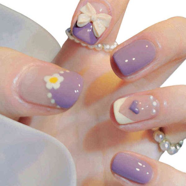 

false nails 24pcs pearl inlaid nail patch glue type removable short paragraph fashion manicure save time false sana889 220225, Red;gold