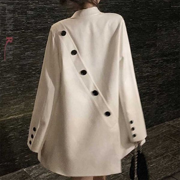

lanmrem women blazers coat korean version design sense lapel loose fit jacket fashion autumn winter 2p9520 211019, White;black
