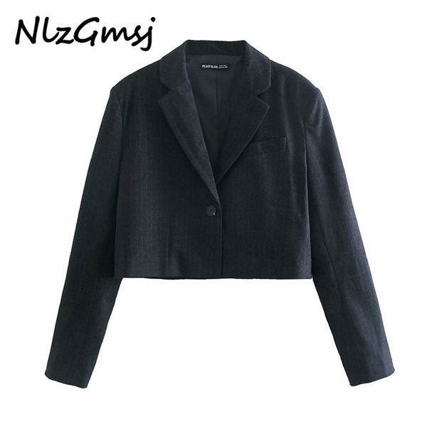 

blazer women fashion stripe short long sleeve casual office lady business coat female retro 210628, White;black