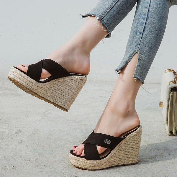 

ultra high suede simple fashion to wear outside 11cm sandals, Black
