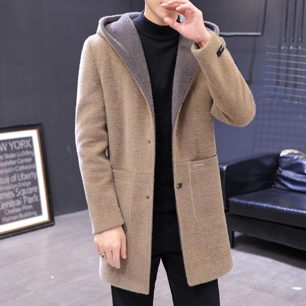 

men's wool & blends 2021 holyrising men hood winter british style coat design zipper hooded woolen, Black