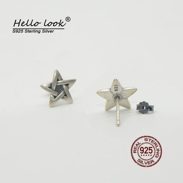 

stud hellolook 925 sterling silver punk braided pentagram ear studs for men women unique earrings pin piercing jewelry, Golden;silver