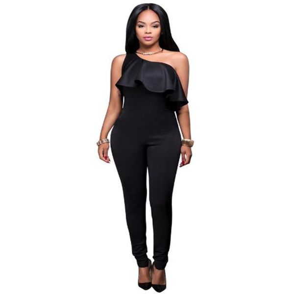 

women's jumpsuits & rompers s one shoulder solid bodycon bodysuit full length jumpsuit for women summer fashion ruffles clubwear, Black;white