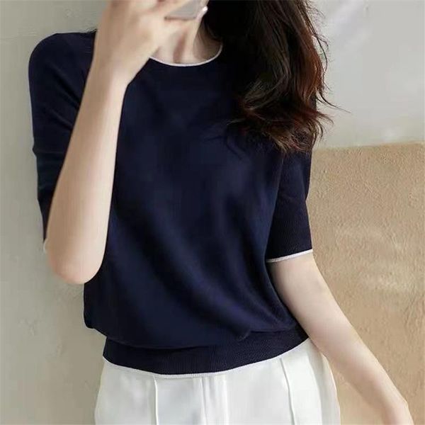 

women's sweaters 2021 arrival room 206076 row 1 no.2 lower] non real net red picture round neck short sleeve knitted t-shirt 28, White;black