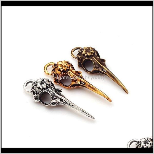 Charms Wholesale- Três cores Moda Moda Vintage Metal Zinc LOOL 3D Skull Bird-Head Fit Jewelry Fazendo encantos pendentes 16pcs/lote 7098 Nofyu boemr