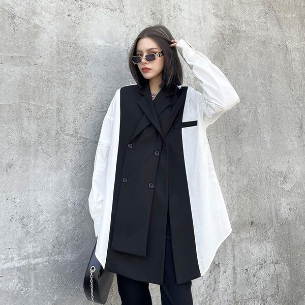 

men's casual shirts ladies shirt creative design spring 2021 black and white colored irregular suit collar long sleeve big jacket, White;black
